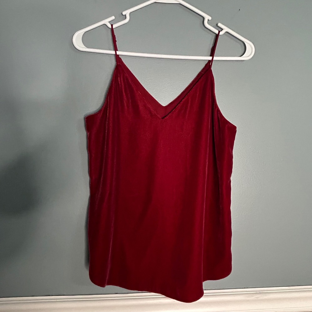 Express Velvet Camisole Top Red Burgundy V-Neck Adjustable Straps Womens XXS